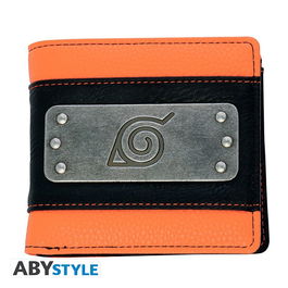 Abystyle Cartera Premium de Colección Naruto Shippuden Inspirada en el Traje de Naruto, Varios Compartimentos, Incluye Foto de Konoha, 9.5 x 11 cm
