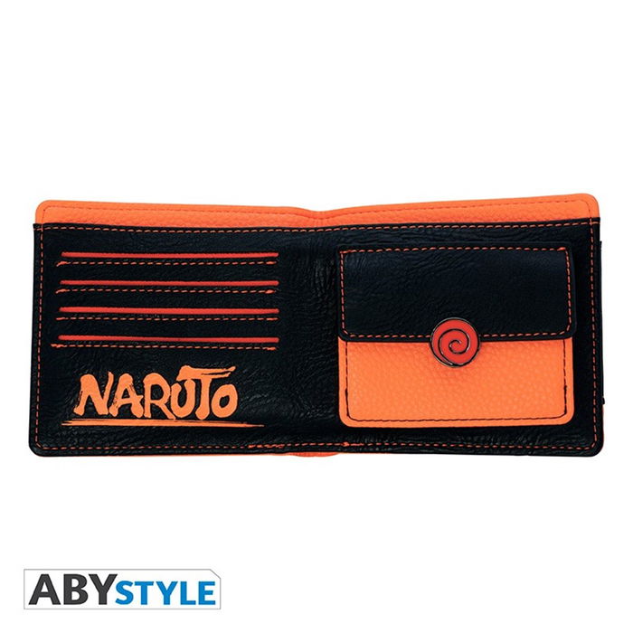 Abystyle Cartera Premium de Colección Naruto Shippuden Inspirada en el Traje de Naruto, Varios Compartimentos, Incluye Foto de Konoha, 9.5 x 11 cm