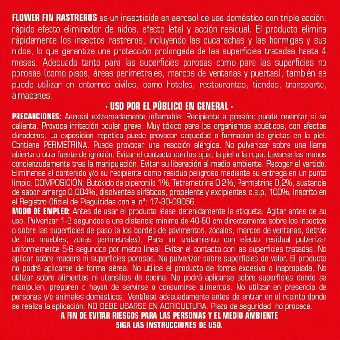Flower Insecticida en Aerosol Laca Triple Acción - Elimina Hormigas, Cucarachas y Rastreros - Con Cánula para Acceso Difícil, 500 ml