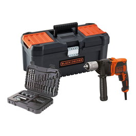 Black+Decker Kit Taladro Percutor 850W Ø13mm + Maletín con 32 Accesorios, Capacidad Perforación: Hormigón 16mm, Acero 13mm, Madera 32mm