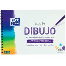Oxford Bloc Dibujo Escolar Tamaño A4+, 20 Hojas, Espiral Blanda, Papel Recuadro Blanco de 130 g