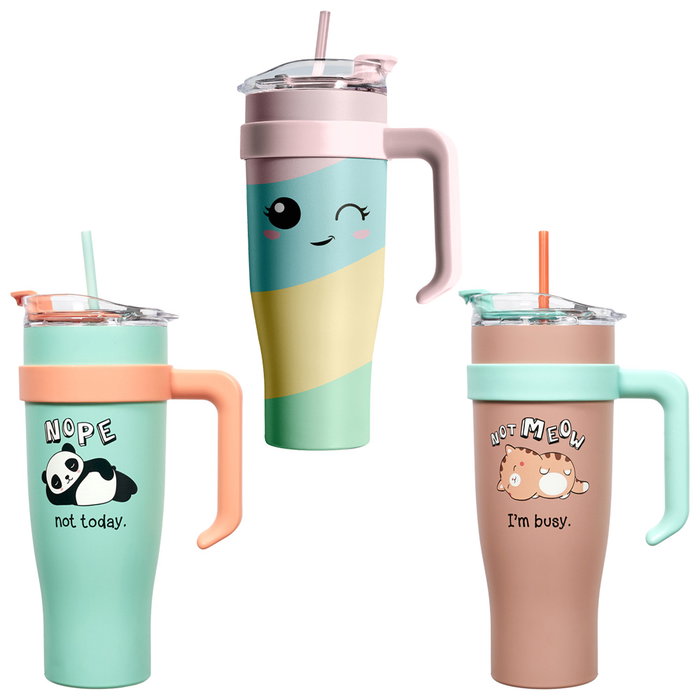 Cook Concept Mug Térmico Miami Kawaii 1,2 L con Asa Acero Inoxidable para Bebidas Frías y Calientes, Ideal Deportistas
