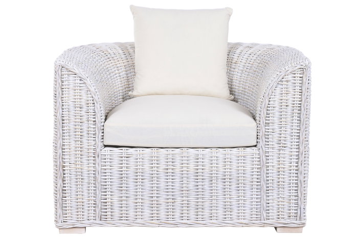 DKD Home Decor Sillón de Ratán y Algodón Blanco con Acabado Decapé