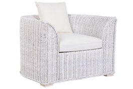 DKD Home Decor Sillón de Ratán y Algodón Blanco con Acabado Decapé