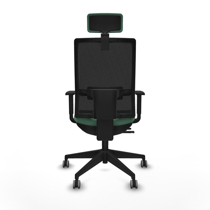 Silla de oficina Horna con mecanismo Sincro/Traslack tapizada con Tela color Verde esmeralda y malla color Negro. Equipada con lumbar 1D, Brazos 1D, Cabecero 2D y Ruedas 65 mm parqué Silla de oficina Horna con mecanismo Sincro/Traslack tapizada con Tela color Verde esmeralda y malla color Negro. Equipada con lumbar 1D, Brazos 1D, Cabecero 2D y Ruedas 65 mm parqué