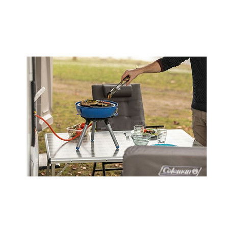 Campingaz Party Grill 400 Caravan - Parrilla de Gas Portátil para Camping y Exterior, 2000 W, Propano/Butano, Sistema Piezo, Negro/Azul