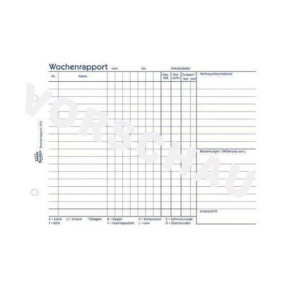 AVERY Zweckform Wochenrapport Formularbuch 1310 AVERY Zweckform Wochenrapport Formularbuch 1310