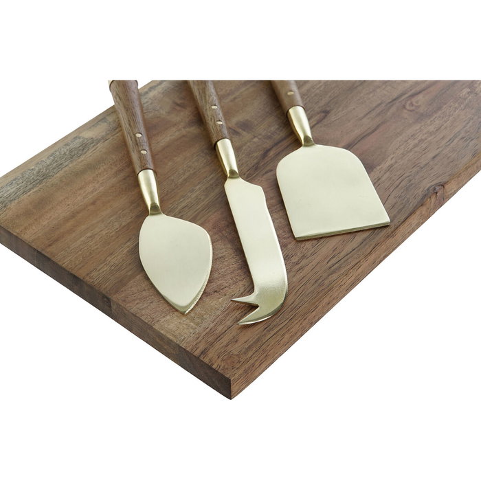 DKD Home Decor Set de 4 Tablas de Cortar de Acacia y Cuchillos