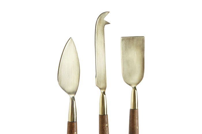 DKD Home Decor Tabla Cortar Acacia Inox Natural Dorado 46.5 x 17.7 x 2 cm Set 4 Piezas