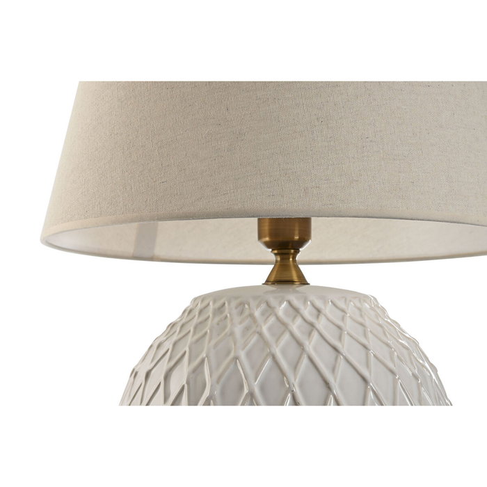 DKD Home Decor Lámpara de Sobremesa de Porcelana y Algodón Blanca DKD Home Decor Lámpara de Sobremesa de Porcelana y Algodón Blanca