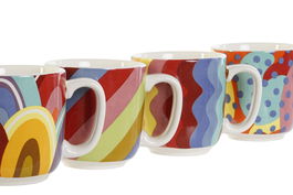 DKD Home Decor Bold 2023 Set de 4 Tazas de Café Multicolor Coral Dolomita Bambú 10 x 10.5 x 13 cm (180 ml)