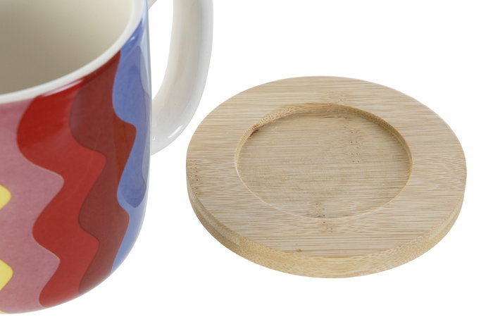 DKD Home Decor Bold 2023 Set de 4 Tazas de Café Multicolor Coral Dolomita Bambú 10 x 10.5 x 13 cm (180 ml)