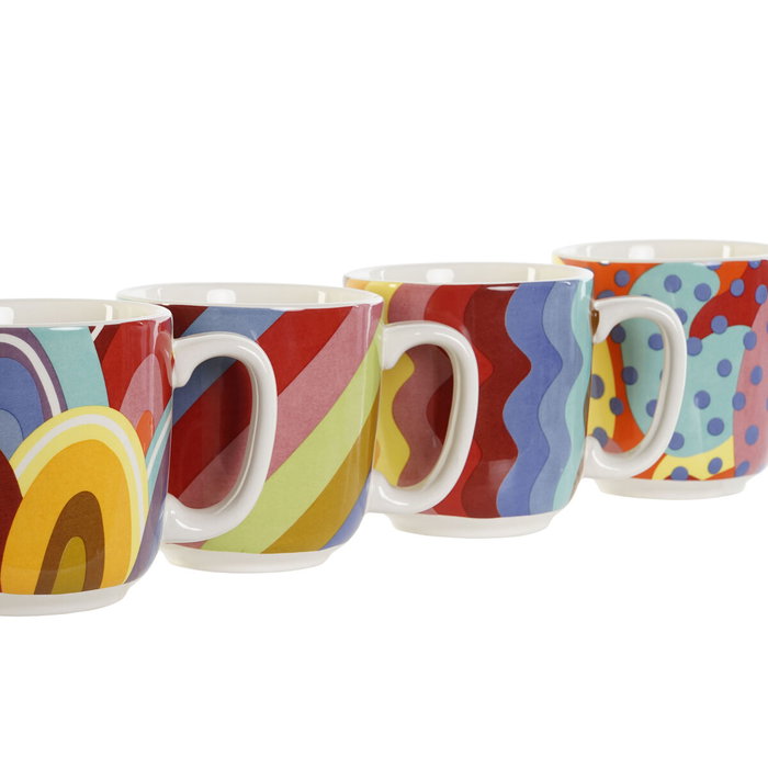 DKD Home Decor Set de Café BOLD 2023 de 4 Piezas en Dolomita y Bambú Multicolor y Coral
