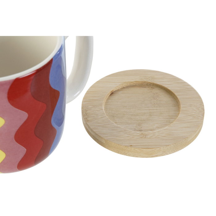 DKD Home Decor Set de Café BOLD 2023 de 4 Piezas en Dolomita y Bambú Multicolor y Coral