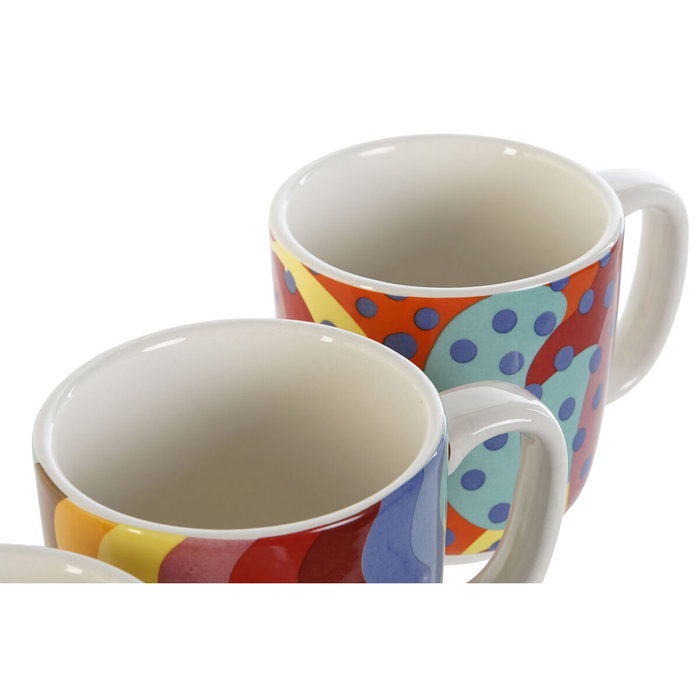 DKD Home Decor Set de Café BOLD 2023 de 4 Piezas en Dolomita y Bambú Multicolor y Coral