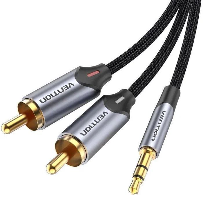 Vention Cable Audio 3.5mm Macho a 2 RCA Macho 1.5m Gris - BCNBG - para PC, Teléfono, Altavoces, Alta Fidelidad