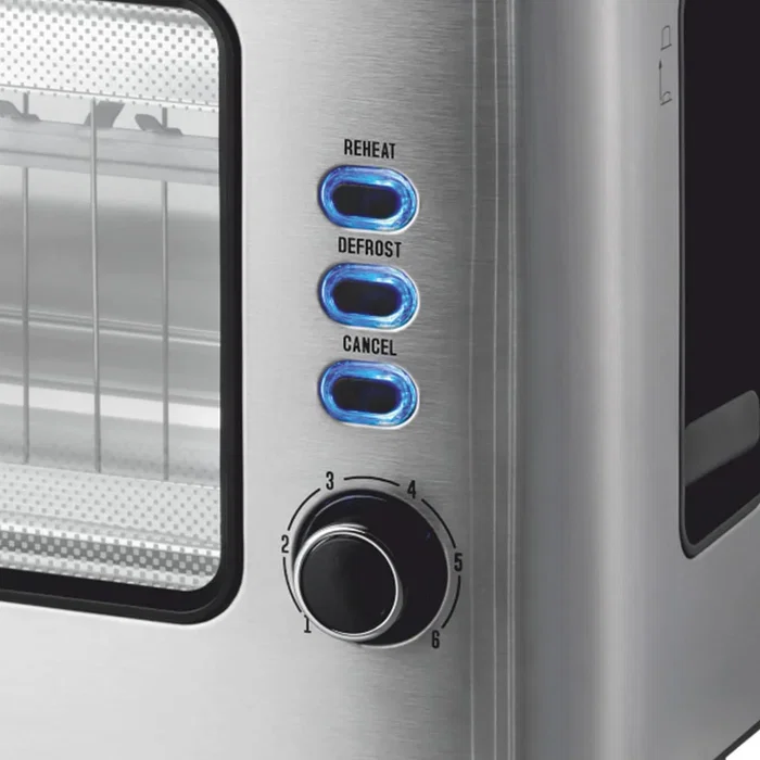 Haeger TO-100.014A Tostadora de 2 Rebanadas, 1000W, 6 Niveles de Tostado, Función Descongelar y Recalentar, Negro y Acero Inoxidable