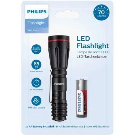 Philips Linterna SFL1000P/10 LED 70 Lúmenes con 1 Pila AA Incluida Resistente al Agua IPX4 Uso Diario