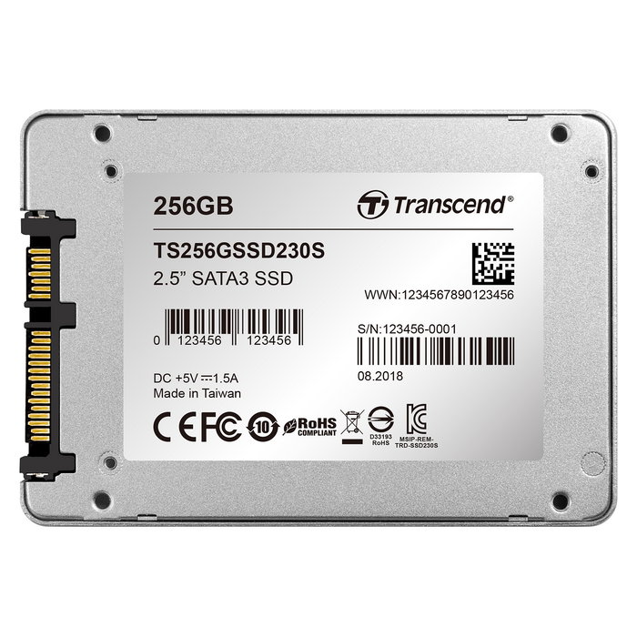 Transcend SSD230S SSD 256GB 3D NAND 2.5 Pulgadas SATA III 6Gb/s Aluminio, Lectura 530 MB/s Escritura 400 MB/s, Para PC/Portátil