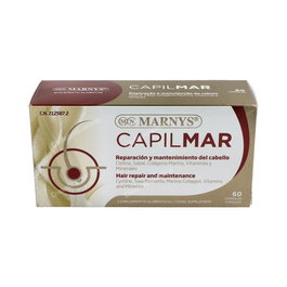 MARNYS Capilmar Complemento Alimenticio para el Cabello - 60 Cápsulas - Con Biotina, Colágeno Marino, Zinc, Selenio y Cobre - Revitaliza y Da Brillo