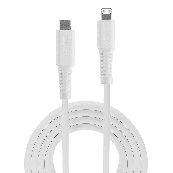 Lindy Cable USB-C a Lightning 3m Blanco, Carga Rápida y Sincronización de Datos, Certificado MFi para iPhone, iPad y iPod