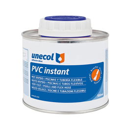 Unecol A2053 Adhesivo PVC Instant Bote con Pincel 500 ml, Adhesivo Azul en Gel para Tuberías Rígidas, Flexibles y Piscinas, Secado Rápido