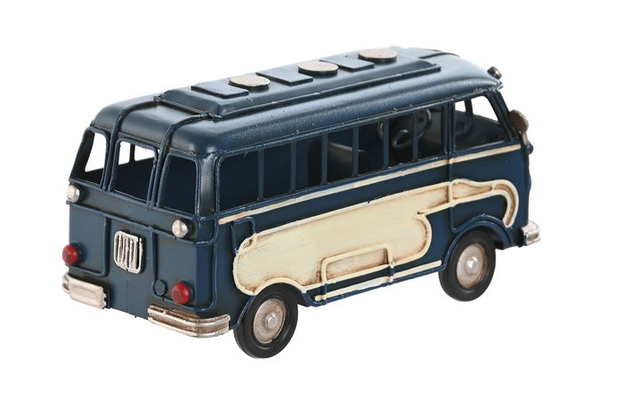 DKD Home Decor Vehiculo Bus Decoracion Vintage Azul Blanco Metal 4 Unidades 7 x 8 x 17 cm