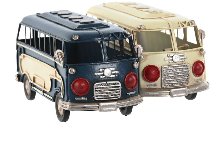 DKD Home Decor Vehiculo Bus Decoracion Vintage Azul Blanco Metal 4 Unidades 7 x 8 x 17 cm