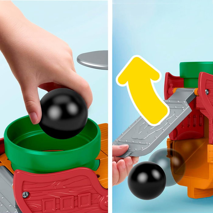 Fisher-Price Little People Bowser's Ship Barco de Juguete con Figura y Cañón, Licencia Super Mario, Juguete de Empuje +12 Meses, Referencia Jhg62