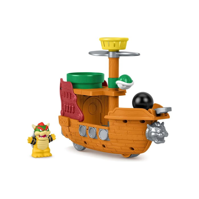 Fisher-Price Little People Bowser's Ship Barco de Juguete con Figura y Cañón, Licencia Super Mario, Juguete de Empuje +12 Meses, Referencia Jhg62