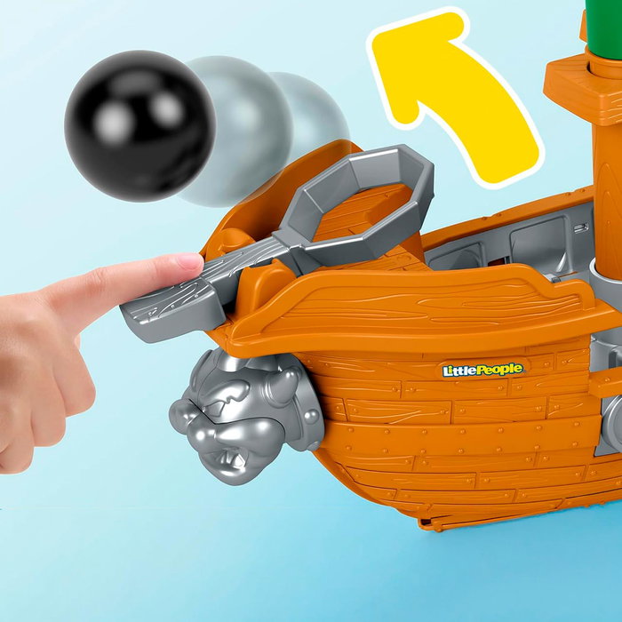 Fisher-Price Little People Bowser's Ship Barco de Juguete con Figura y Cañón, Licencia Super Mario, Juguete de Empuje +12 Meses, Referencia Jhg62