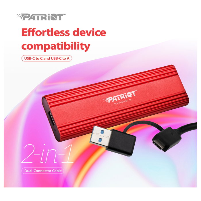 Patriot Transporter Lite 2TB - SSD Externo USB-C 3.2 Gen 2, Velocidad 1000 MB/s, Color Rojo Patriot Transporter Lite 2TB - SSD Externo USB-C 3.2 Gen 2, Velocidad 1000 MB/s, Color Rojo