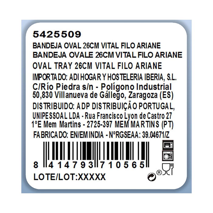 Bandeja Oval Porcelana Reforzada Vital Filo Ariane 26 cm Bandeja Oval Porcelana Reforzada Vital Filo Ariane 26 cm