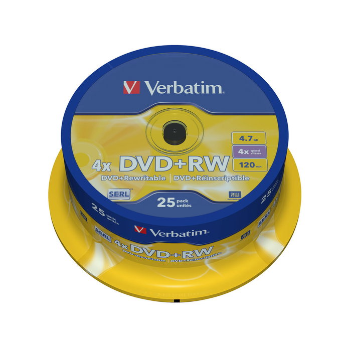 Verbatim DVD+RW 4,7 GB 4x, 25 unidades, plata mate Verbatim DVD+RW 4,7 GB 4x, 25 unidades, plata mate