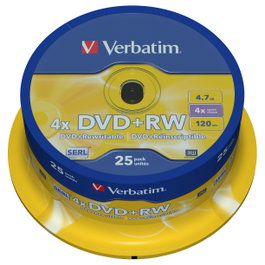 Verbatim DVD+RW 4,7 GB 4x Plata mate (Pack de 25)