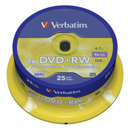 Verbatim DVD+RW 4,7 GB 4x, 25 unidades, plata mate