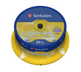 Verbatim DVD+RW 4,7GB 4x Pack de 25 unidades Plata