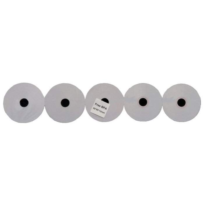 Ekrit Rollo de Papel Térmico Sin BPA 80x80x12mm 57g/m² (Pack de 5)