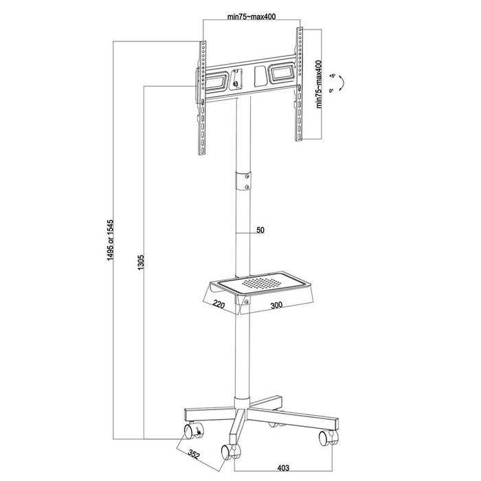 Maclean mc-949 soporte tv mÓvil con ruedas, apto para televisores de 32 a 55'' hasta 25 kg mÁx. vesa 400x400, soporte tv univers
