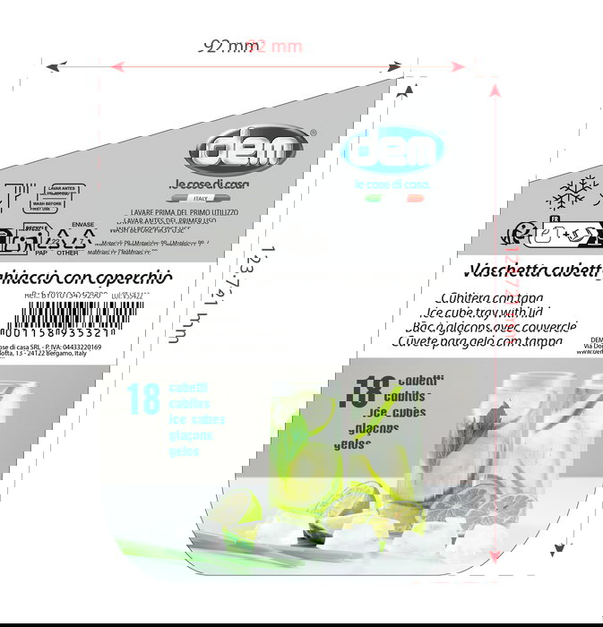 Inde Cubitera con Tapa para 18 Cubitos de Hielo, 25.5 x 11.3 x 3.2 cm (24 Unidades)
