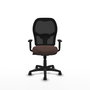 Silla de oficina Alocén con mecanismo Sincro tapizada con Similpiel color Marrón oscuro y malla color Negro. Equipada con lumbar 1D, Brazos 1D y Ruedas de nailon 50 mm