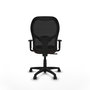 Silla de oficina Alocén con mecanismo Sincro tapizada con Similpiel color Marrón oscuro y malla color Negro. Equipada con lumbar 1D, Brazos 1D y Ruedas de nailon 50 mm
