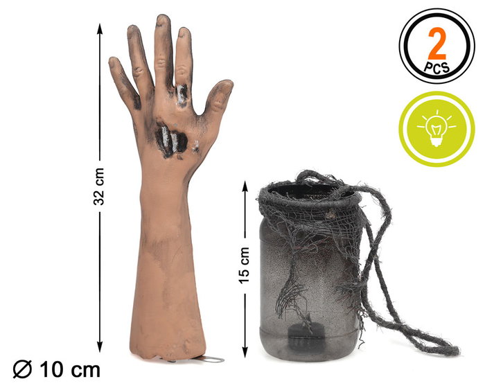 Mano Colgante Zombie Con Bote Y Luz Para Escenografía De Terror