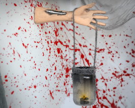 Atosa Mano Zombie Colgante con Bote y Luz LED para Halloween