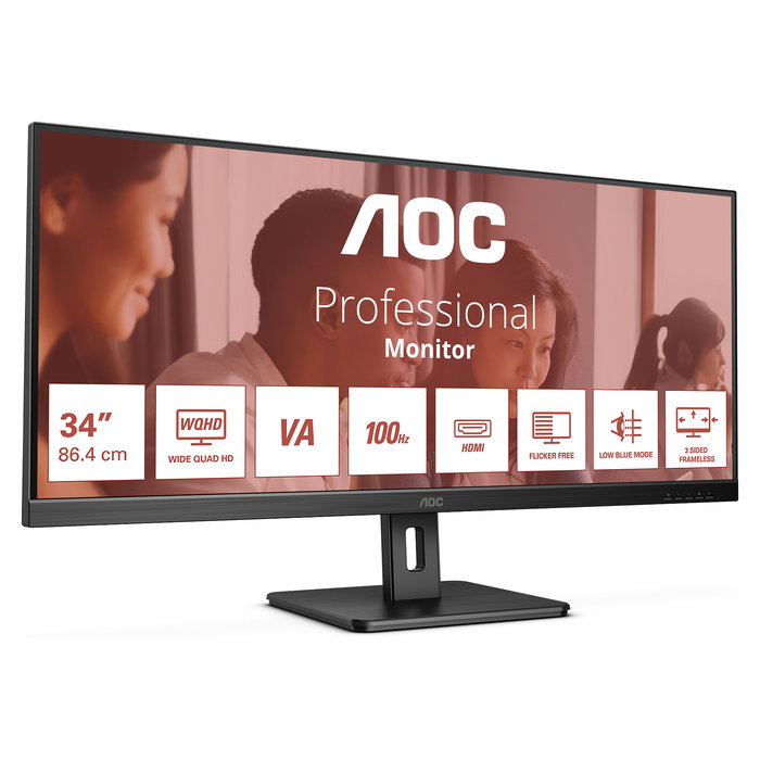 AOC U34E2M Monitor Curvo 86,4 cm (34 Pulgadas) UltraWide QHD (3440x1440), 100 Hz, 4 ms, Negro, con DisplayPort y 2x HDMI