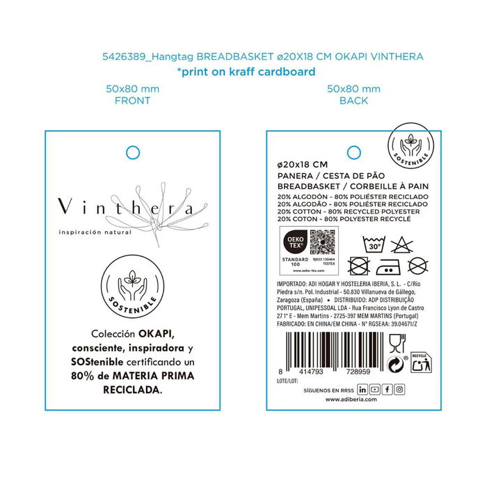 Cesta Pan Reciclado Okapi Vinthera 20 cm