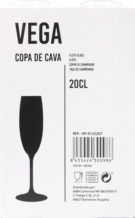 Inde Copa Cava Vega - Copa de Champagne para Cava, 20 cl, Cristal, 4.8 cm de Diámetro x 22.6 cm de Alto (24 Unidades)