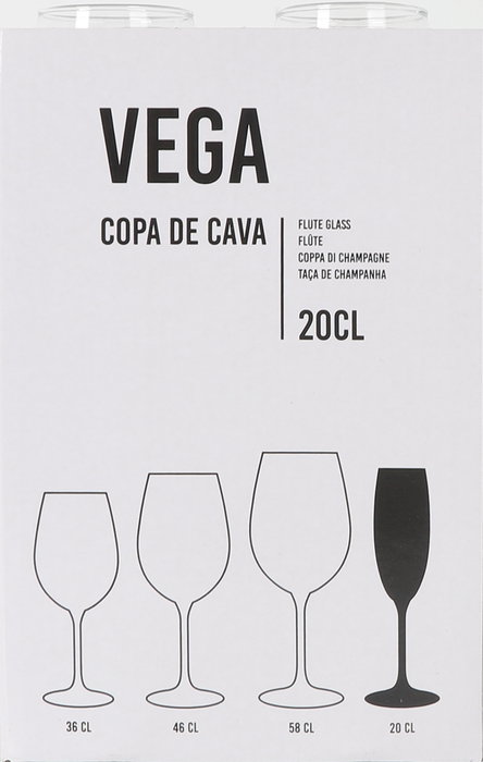 Inde Copa Cava Vega - Copa de Champagne para Cava, 20 cl, Cristal, 4.8 cm de Diámetro x 22.6 cm de Alto (24 Unidades)