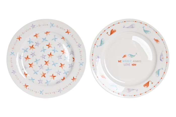 DKD Home Decor Set de Vajilla Ballenitas de 3 Piezas
