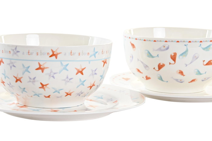DKD Home Decor Set de Vajilla Ballenitas de 3 Piezas